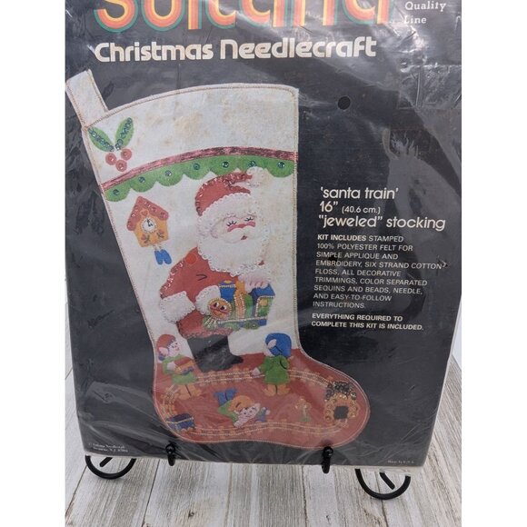 Sultana Christmas Needlecraft Kit Santa Train Jeweled Stocking 16" Polyester & C - Picture 8 of 10